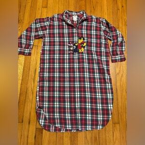 Vintage Disney Store One Size Plaid Winnie the Pooh Piglet Flannel Nightshirt